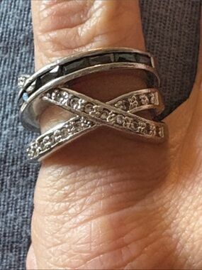 Silver Criss-Cross Pavé Women’s Ring - Size 7.5